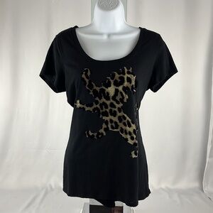 Express Women’s Scoop Neck Off-Black T-Shirt with Lion Print Size Medium